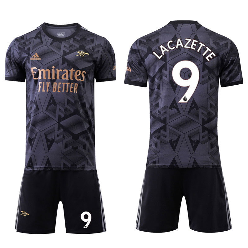 Herre Arsenal Bortedrakt 2022-2023 Sort Kortermet + Korte bukser Lacazette 9
