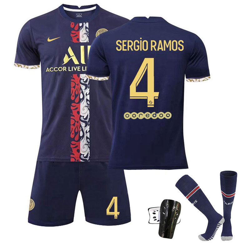 Herre Franske fotballklubber PSG Drakt 2022-23 Kortermet + Korte bukser Sergio Ramos 4