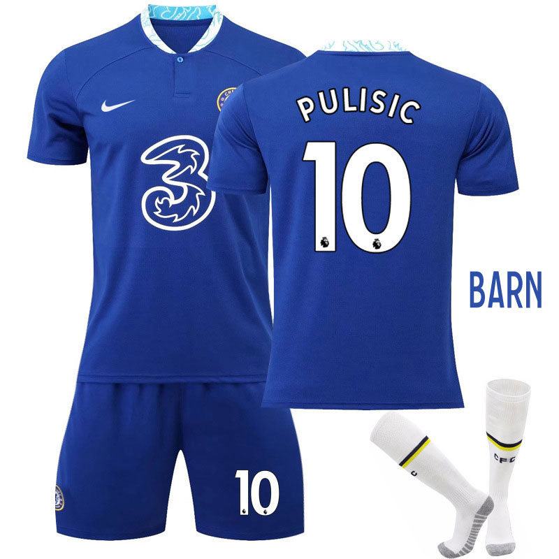 PULISIC 10 Chelsea Hjemmedrakt 2022-2023 Blå Kortermet + Korte bukser Barn