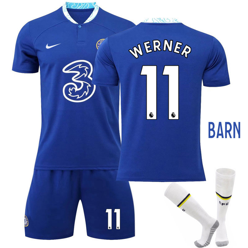 Werner 11 Chelsea Hjemmedrakt 2022-2023 Blå Kortermet + Korte bukser Barn