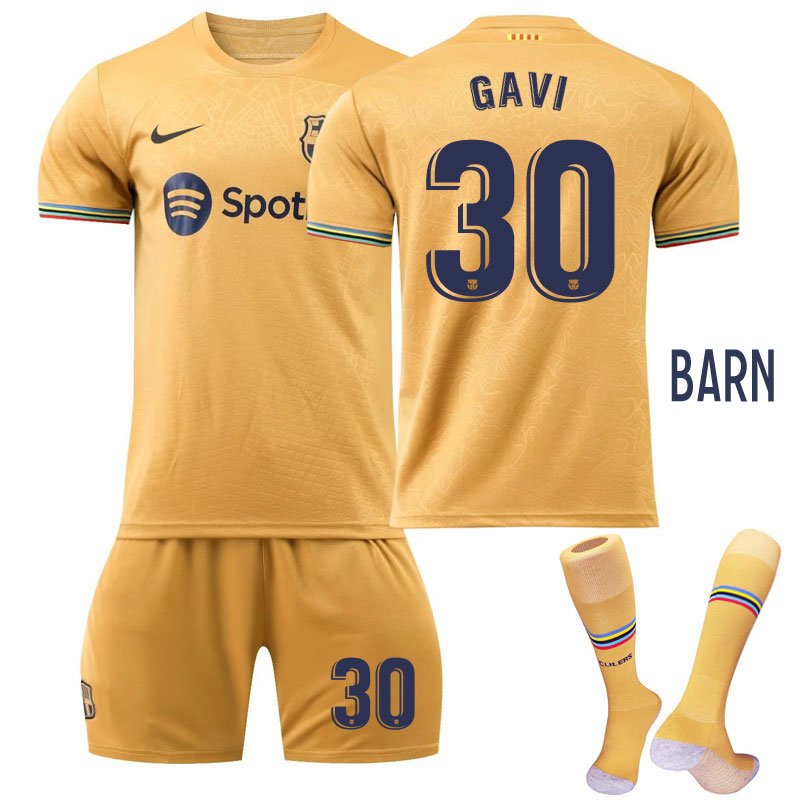 Barn Fotballdrakt Gavi 30 FC Barcelona Bortedrakt 2022-23 Kortermet + Korte bukser