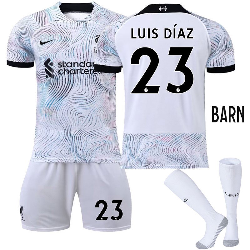 Billige Fotballdrakter Barn FC Liverpool 2022-23 Bortedraktsett Kortermet - Luis Díaz 23