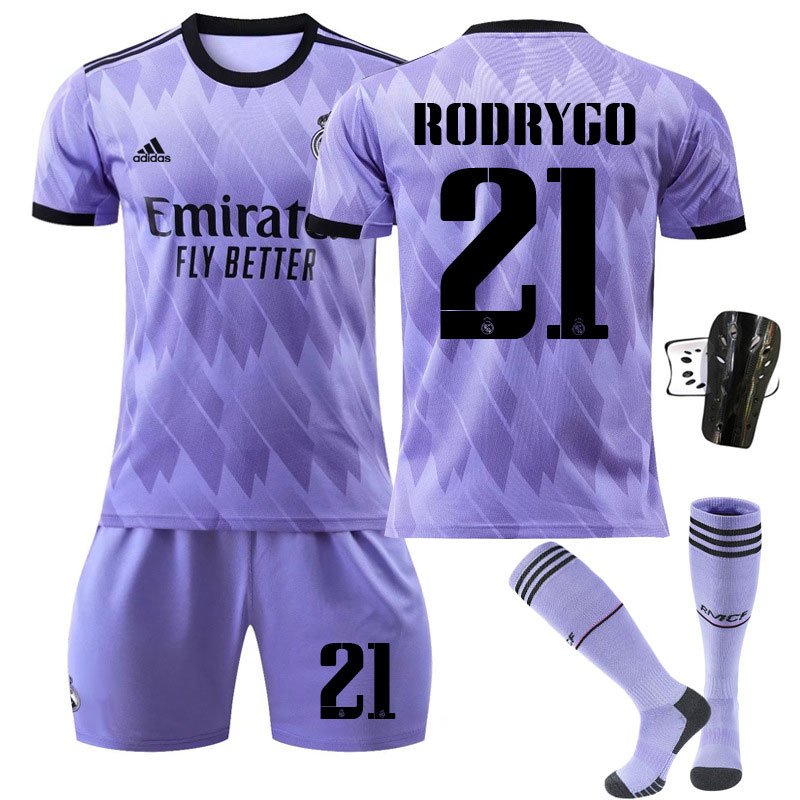 Herre Real Madrid Bortedrakt 2022-23 Kortermet + Korte bukser Rodrygo 21