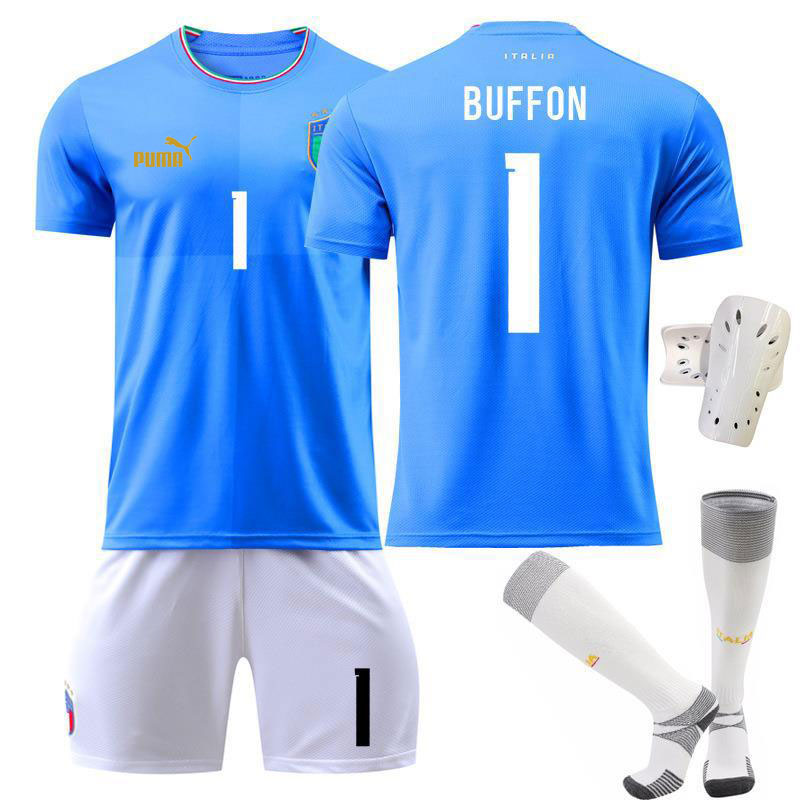 Italia Hjemmedrakt 2022-2023 Blå Kortermet + Hvit Korte bukser Buffon 1