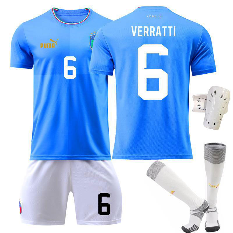 Italia Hjemmedrakt 2022-2023 Blå Kortermet + Hvit Korte bukser Verratti 6
