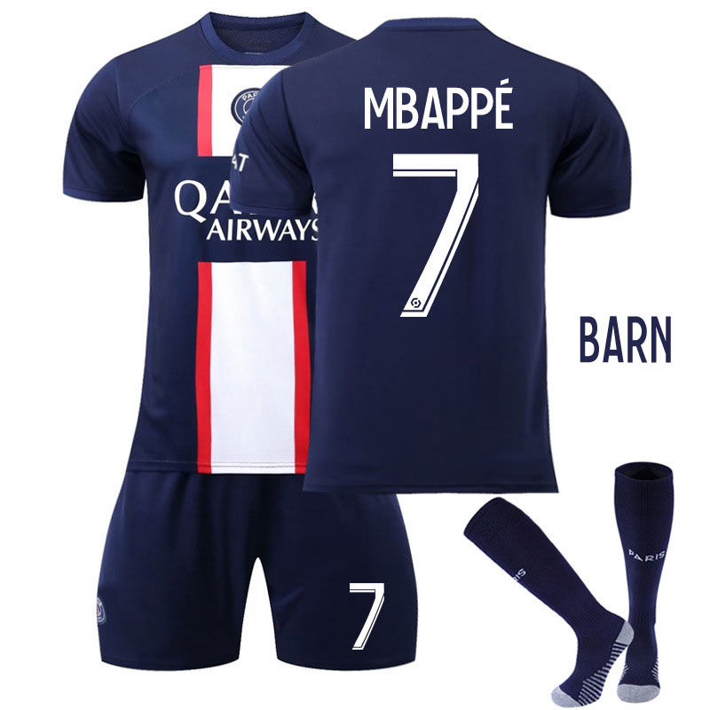 Mbappé 7 Paris Saint-Germain Hjemmedrakt 2022-23 PSG Qatar Airways Kortermet + Korte bukser