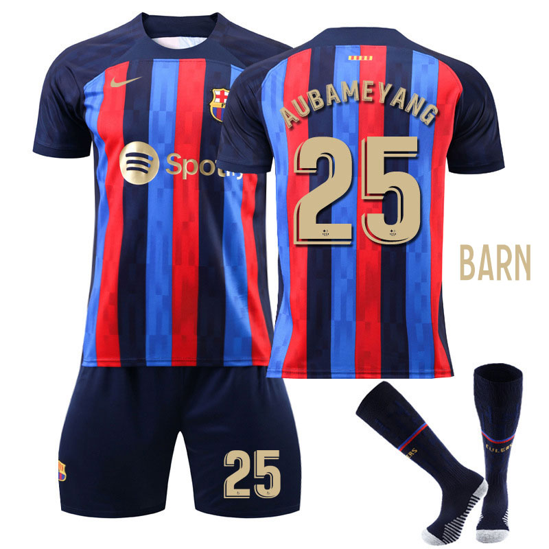 Barn FC Barcelona Hjemmedrakt 2022-23 Kortermet + Korte bukser AUBAMEYANG 25