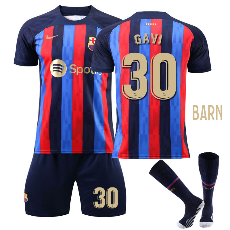 Barn FC Barcelona Hjemmedrakt 2022-23 Kortermet + Korte bukser Gavi 30