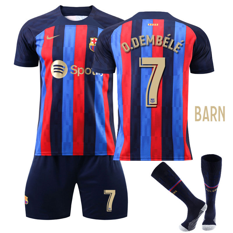 Barn FC Barcelona Hjemmedrakt 2022-23 Kortermet + Korte bukser O.Dembélé 7