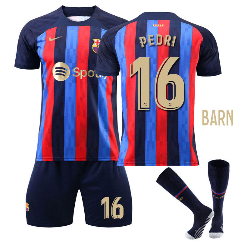 Barn FC Barcelona Hjemmedrakt 2022-23 Kortermet + Korte bukser PEDRI 16