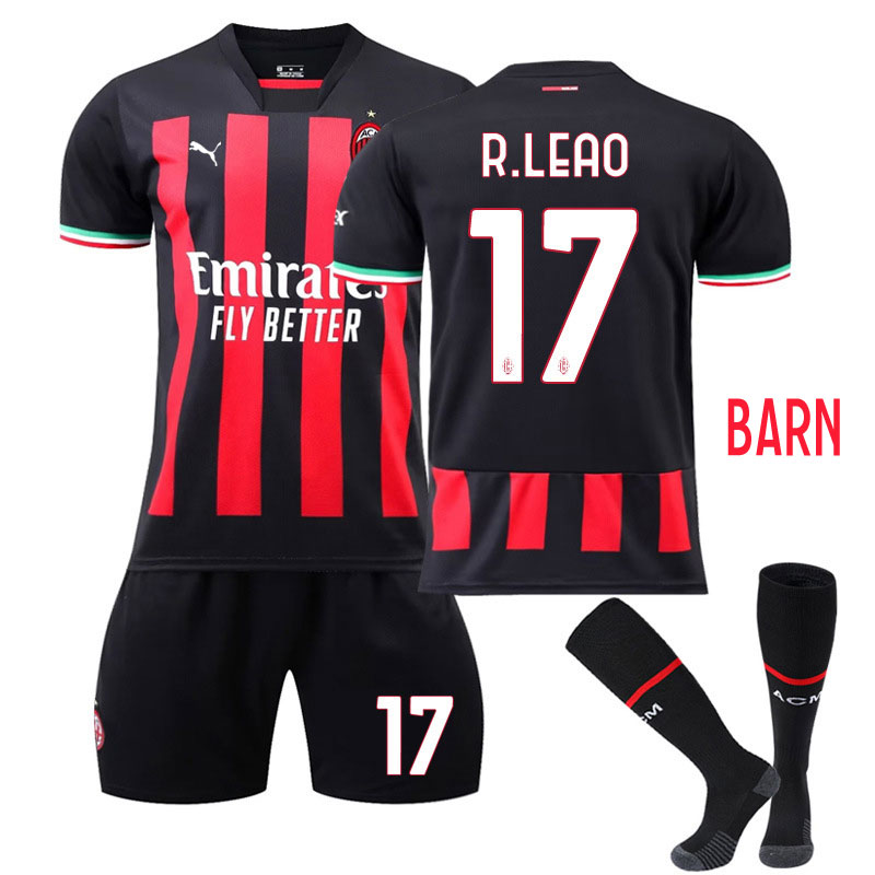 Barn Fotballdrakter R.Leao 17 AC Milan Hjemmedrakt 2022-23 Kortermet + Korte bukser