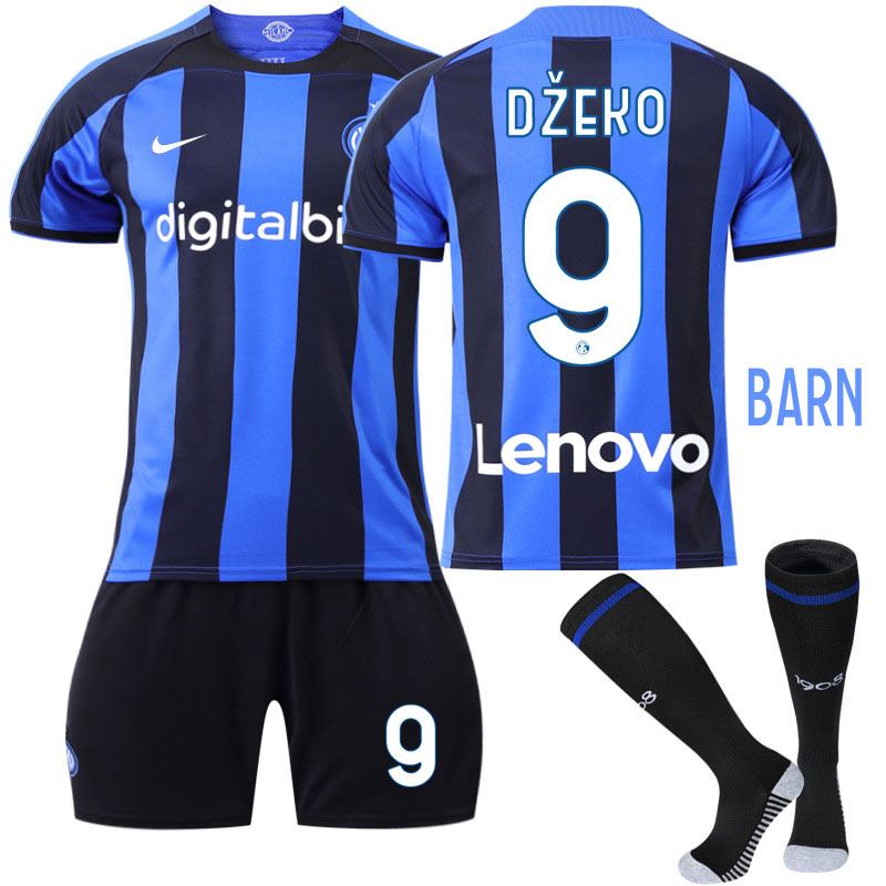 Džeko 9 Inter Milan Hjemmedrakt 2022/23 Blå Kortermet + Sort Korte bukser Barn
