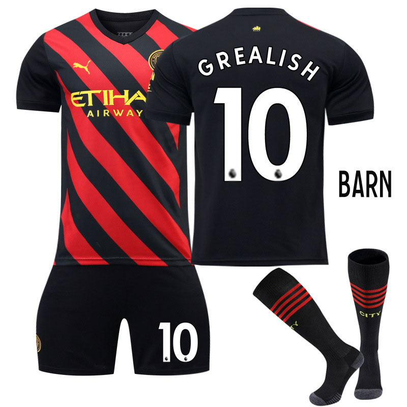 GREALISH 10 Manchester City Bortedrakt 2022-23 Barn Kortermet + Korte bukser