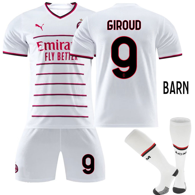 Giroud 9 AC Milan 2022-23 Bortedrakt Barn Hvit Kortermet + Korte bukser