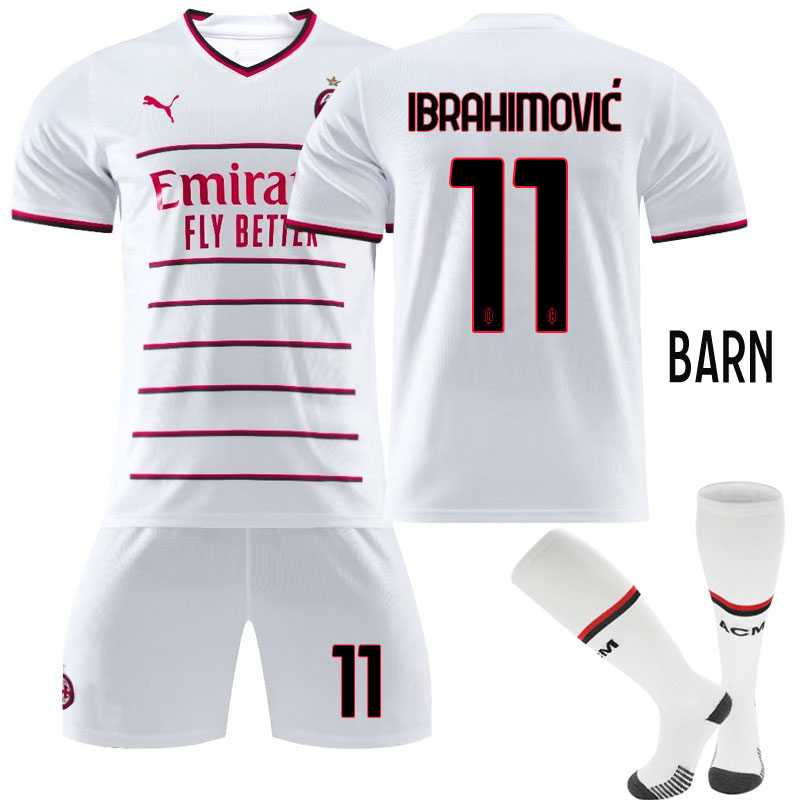 Ibrahimović 11 AC Milan 2022-23 Bortedrakt Barn Hvit Kortermet + Korte bukser