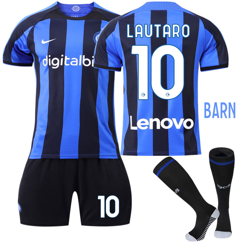 Lautaro 10 Inter Milan Hjemmedrakt 2022/23 Blå Kortermet + Sort Korte bukser Barn