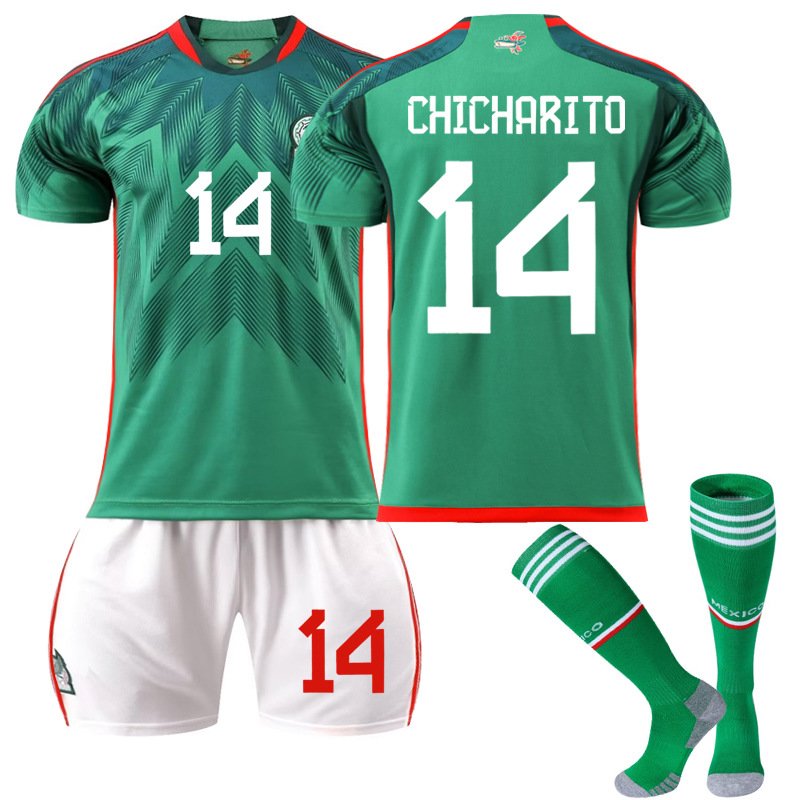 Mexico Hjemmedrakt FIFA VM 2022 Grønn Kortermet + Hvit Korte bukser Chicharito 14