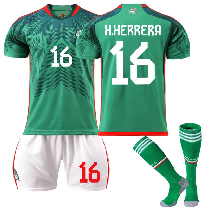 Mexico Hjemmedrakt FIFA VM 2022 Grønn Kortermet + Hvit Korte bukser H.Herrera 16