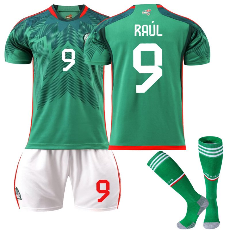 Mexico Hjemmedrakt FIFA VM 2022 Grønn Kortermet + Hvit Korte bukser Raúl 9