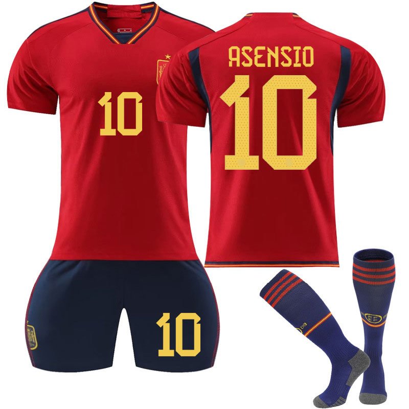 Asensio 10 Spania Hjemmedrakt FIFA VM 2022 Rød Kortermet + Navy Korte bukser