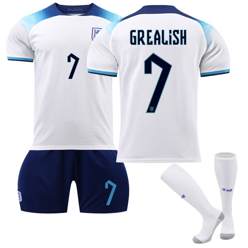 Grealish 7 England Hjemmedrakt VM 2022 Hvit Kortermet + Navy bukser