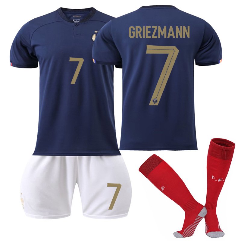 Griezmann 7 Frankrike Hjemmedrakt VM 2022 Navy Kortermet + Hvit Korte bukser