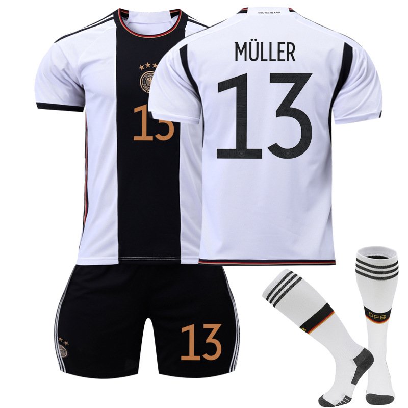 Müller 13 Tyskland Hjemmedrakt FIFA VM 2022 Hvit Kortermet + Sort Korte bukser