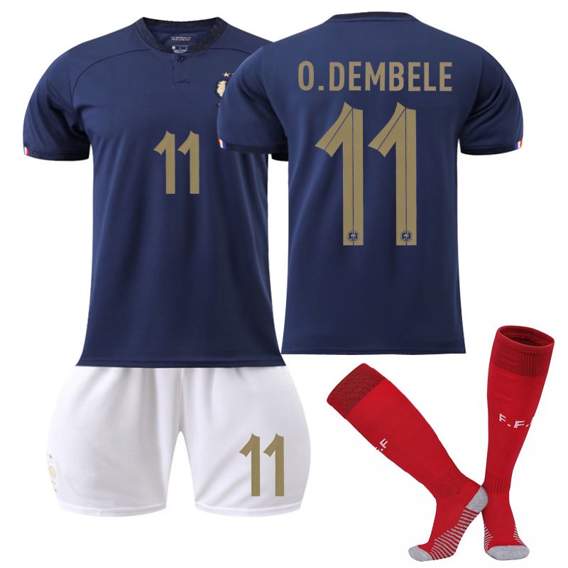 O.Dembele 11 Frankrike Hjemmedrakt VM 2022 Navy Kortermet + Hvit Korte bukser