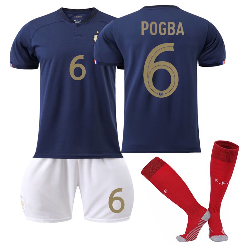 Pogba 6 Frankrike Hjemmedrakt VM 2022 Navy Kortermet + Hvit Korte bukser