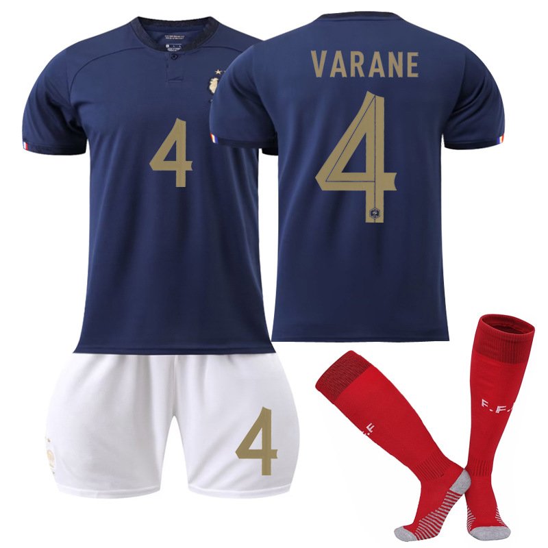 Varane 4 Frankrike Hjemmedrakt VM 2022 Navy Kortermet + Hvit Korte bukser