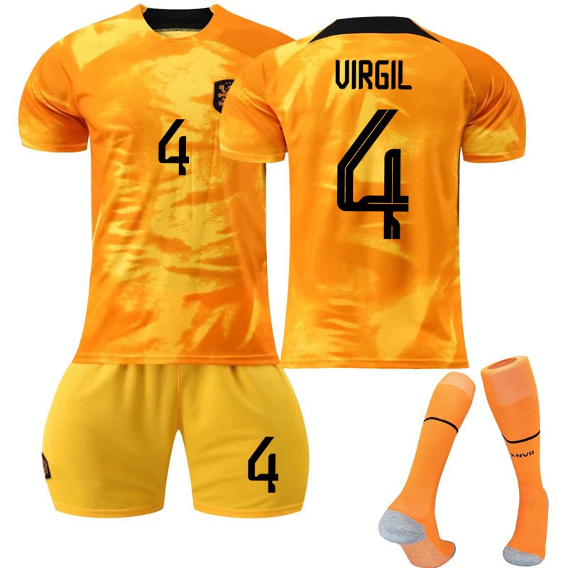 Virgil 4 Nederland Hjemmedrakt FIFA VM 2022 Gull Kortermet + Korte bukser