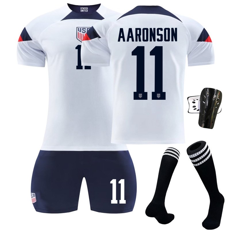 Aaronson 11 USA Hjemmedrakt FIFA VM 2022 Hvit Kortermet + Navy Korte bukser