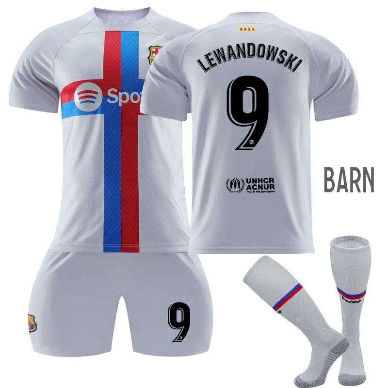 Barn FC Barcelona Tredjedrakt 2022/23 Grå Kortermet + Korte bukser Lewandowski 9