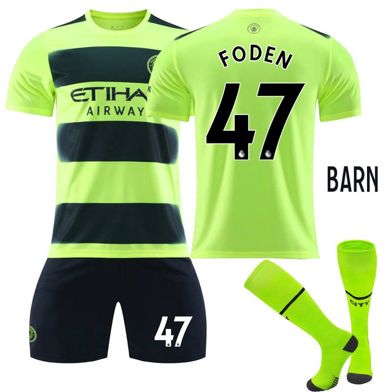 Barn Manchester City Tredjedrakt 2022/23 Grønn Kortermet + Sort Korte bukser Foden 47