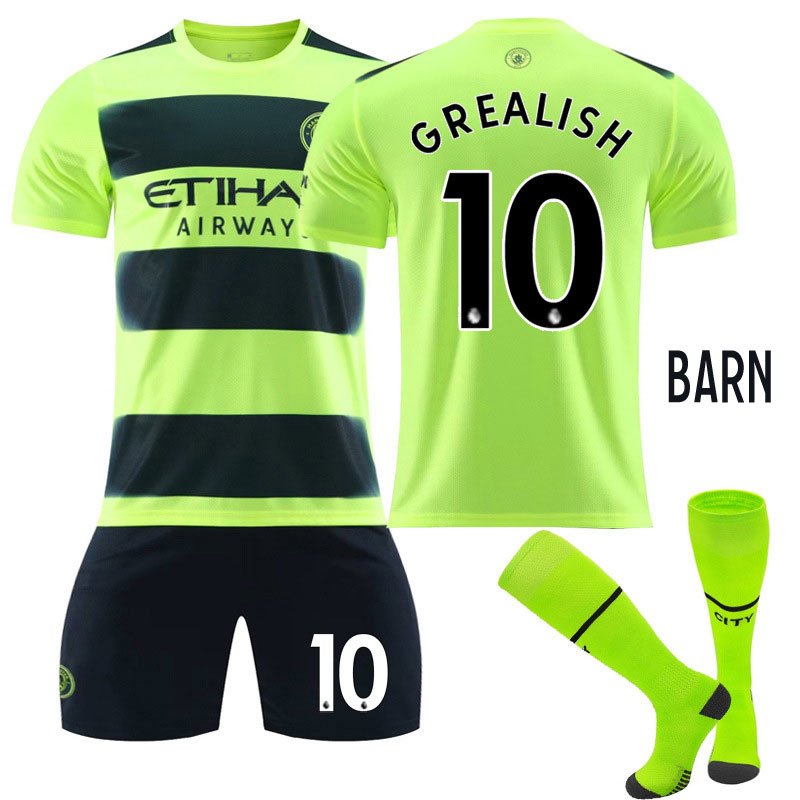 Barn Manchester City Tredjedrakt 2022/23 Grønn Kortermet + Sort Korte bukser GREALISH 10