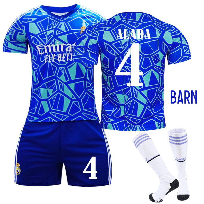 Barn Real Madrid Home Goalkeeper Drakt 2022-2023 Blå Kortermet + Korte bukser Alaba 4