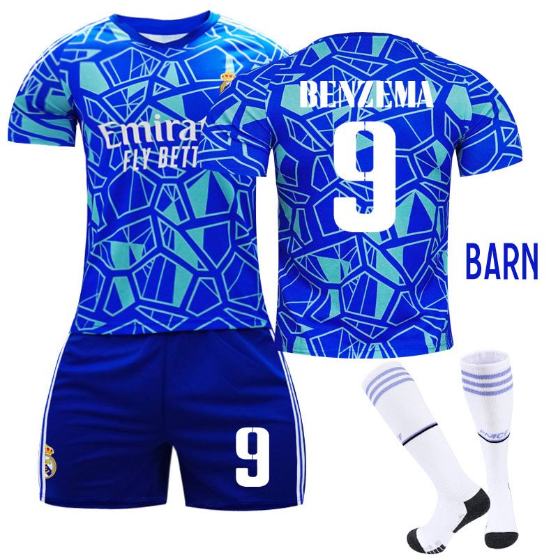 Barn Real Madrid Home Goalkeeper Drakt 2022-2023 Blå Kortermet + Korte bukser Benzema 9