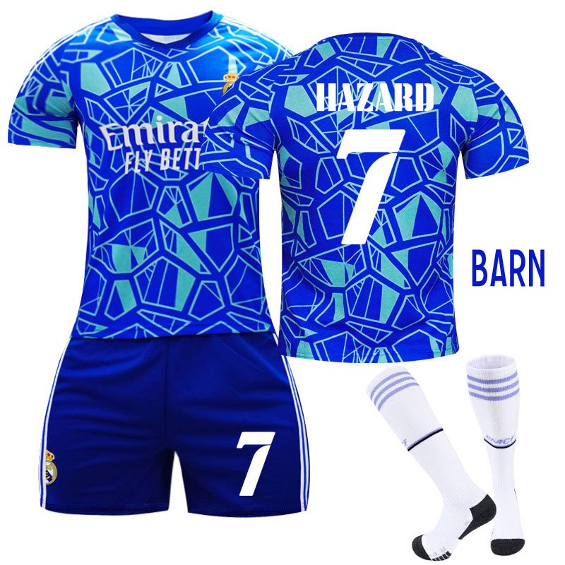 Barn Real Madrid Home Goalkeeper Drakt 2022-2023 Blå Kortermet + Korte bukser Hazard 7