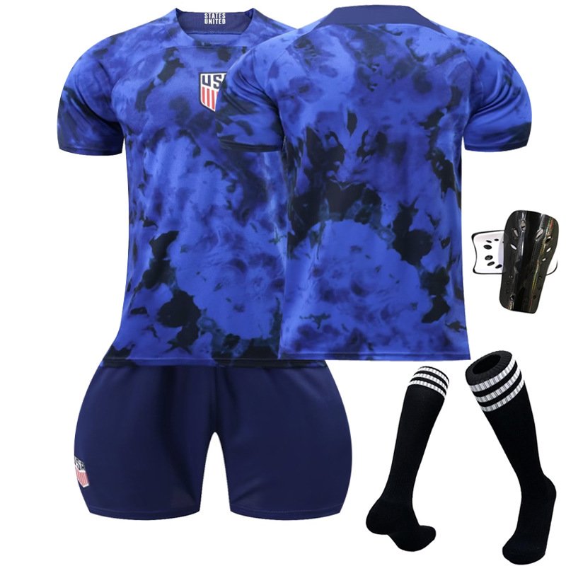 Billige Fotballdrakter USA Bortedrakt FIFA VM 2022 Blå Kortermet + Navy Korte bukser