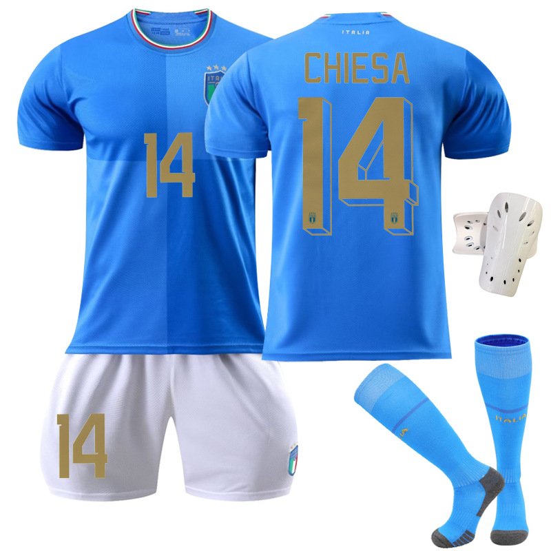 Chiesa 14 Italia Hjemmedrakt FIFA VM 2022 Blå Kortermet + Hvit Korte bukser