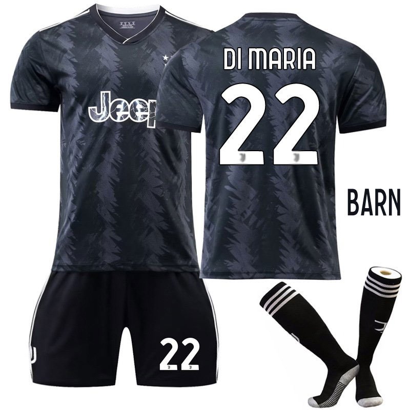 Di Maria 22 Juventus Bortedrakt 2022/23 Sort Kortermet + Korte bukser Barn