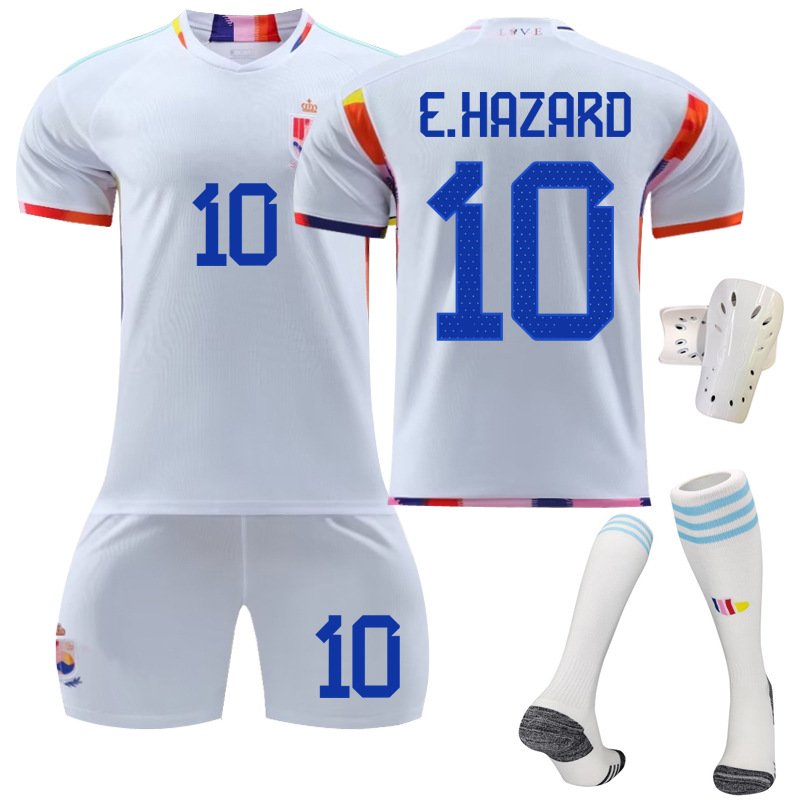 E.Hazard 10 Belgia Bortedrakt VM 2022 Hvit Kortermet + Korte bukser