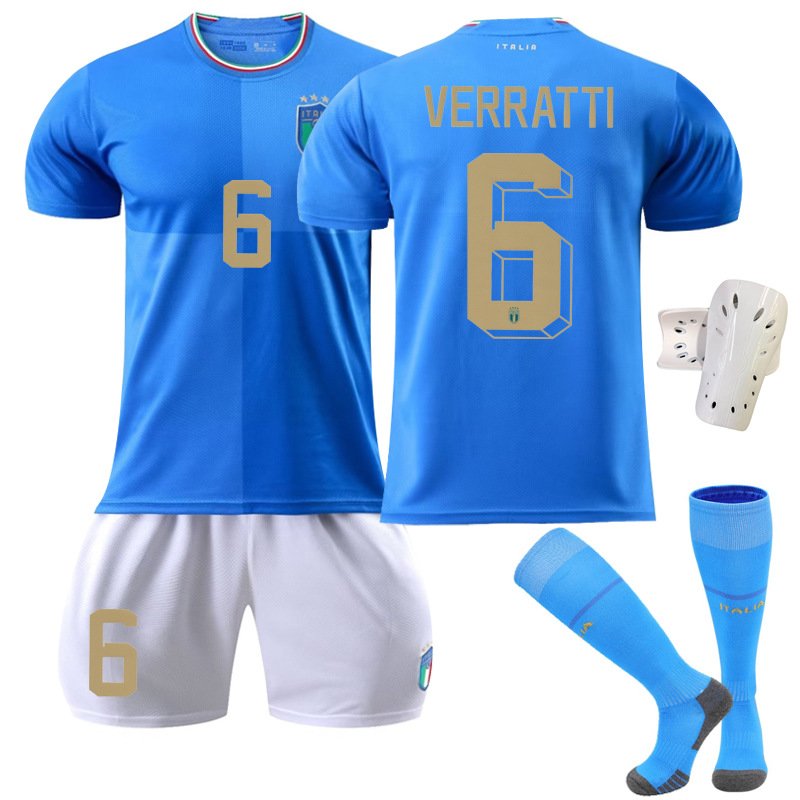 Italia Hjemmedrakt FIFA VM 2022 Blå Kortermet + Hvit Korte bukser Verratti 6