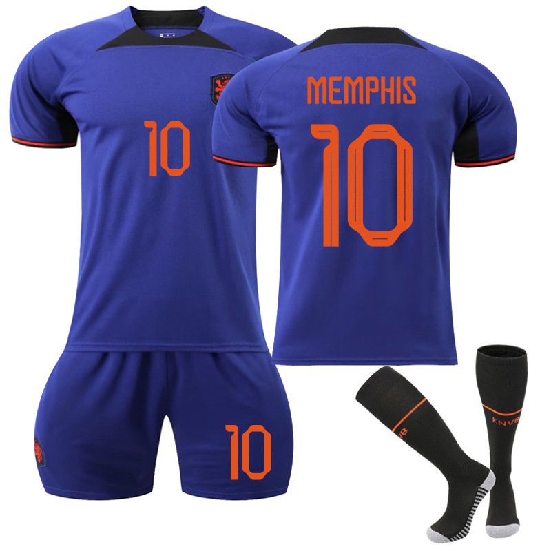 Memphis 10 Nederland Bortedrakt FIFA VM 2022 Navy Kortermet + Korte bukser
