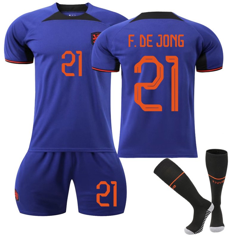 Nederland Bortedrakt FIFA VM 2022 Navy Kortermet + Korte bukser F.DE Jong 21