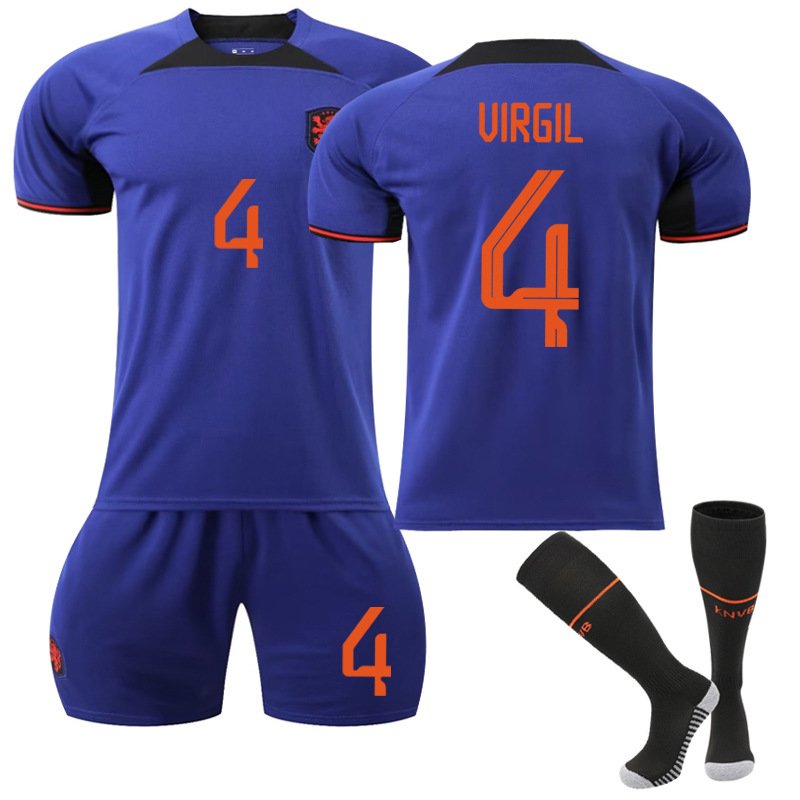 Nederland Bortedrakt FIFA VM 2022 Navy Kortermet + Korte bukser Virgil 4
