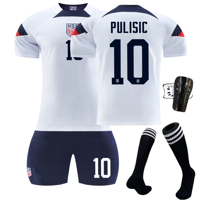 PULISIC 10 USA Hjemmedrakt FIFA VM 2022 Hvit Kortermet + Navy Korte bukser