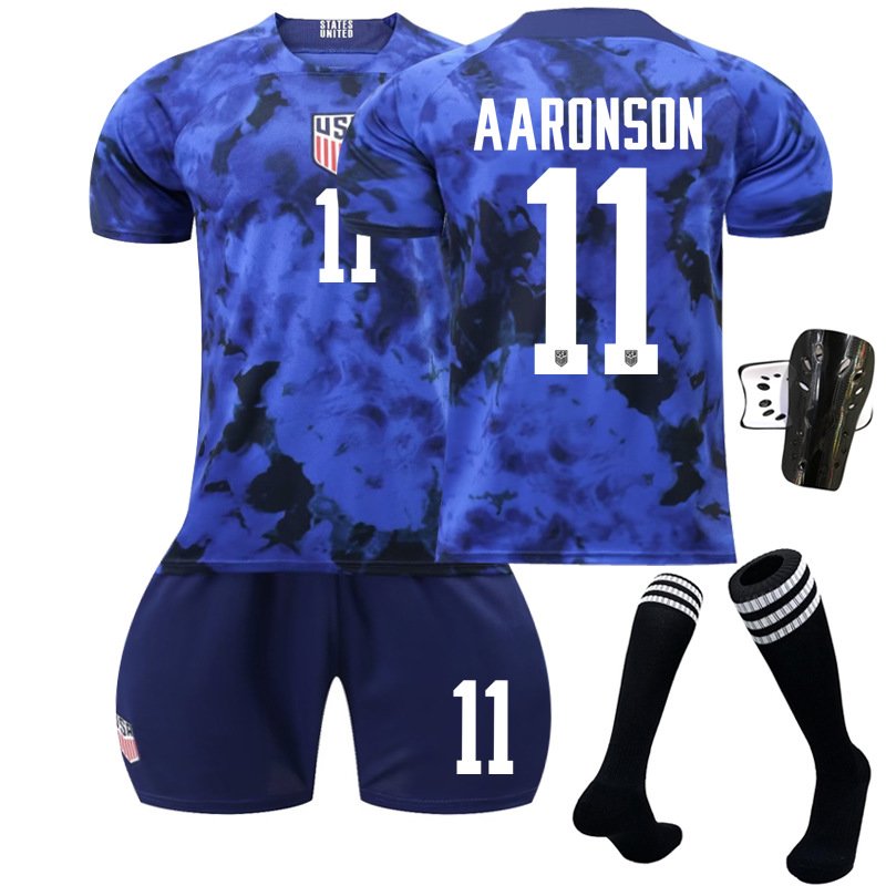 USA Bortedrakt FIFA VM 2022 Blå Kortermet + Navy Korte bukser Aaronson 11