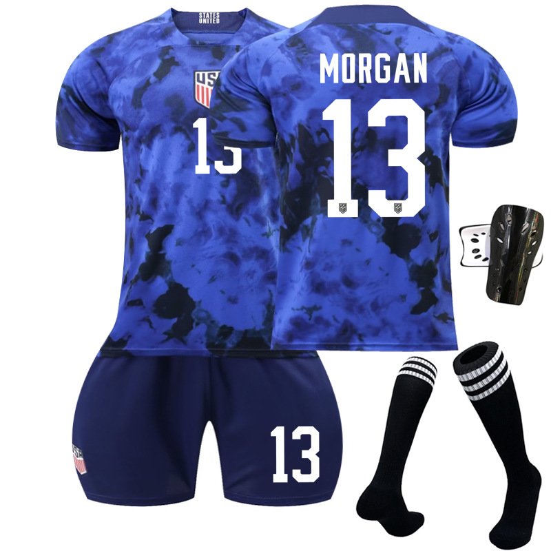 USA Bortedrakt FIFA VM 2022 Blå Kortermet + Navy Korte bukser Morgan 13