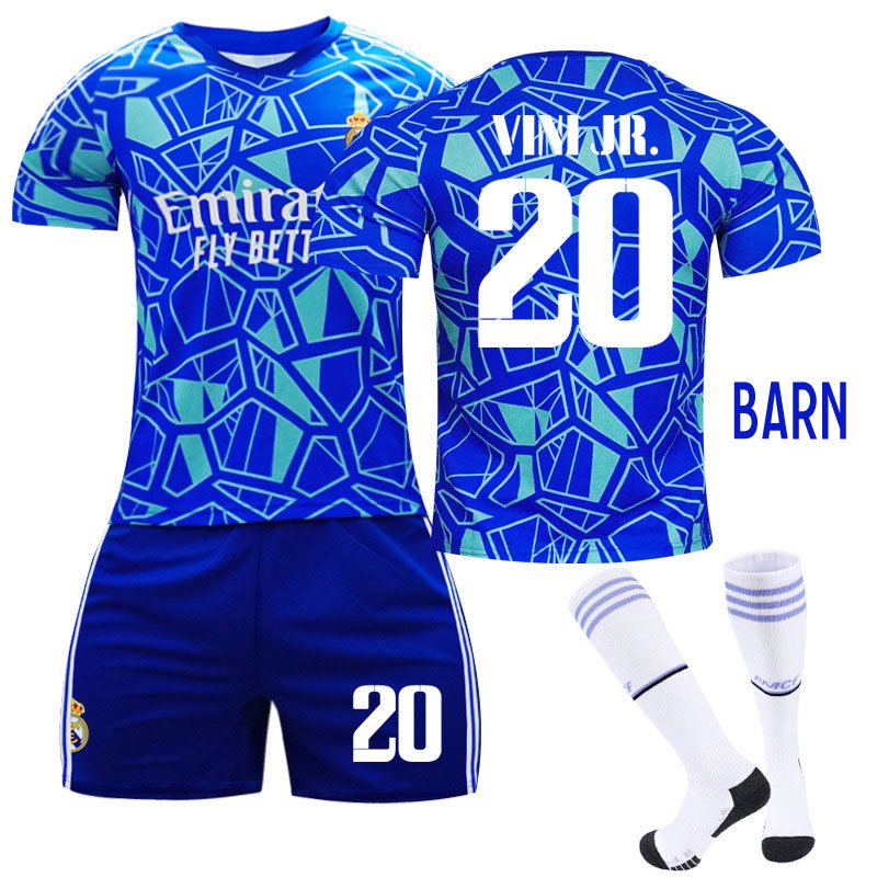 Vini JR. 20 Real Madrid Home Goalkeeper Drakt 2022-2023 Blå Kortermet + Korte bukser Barn